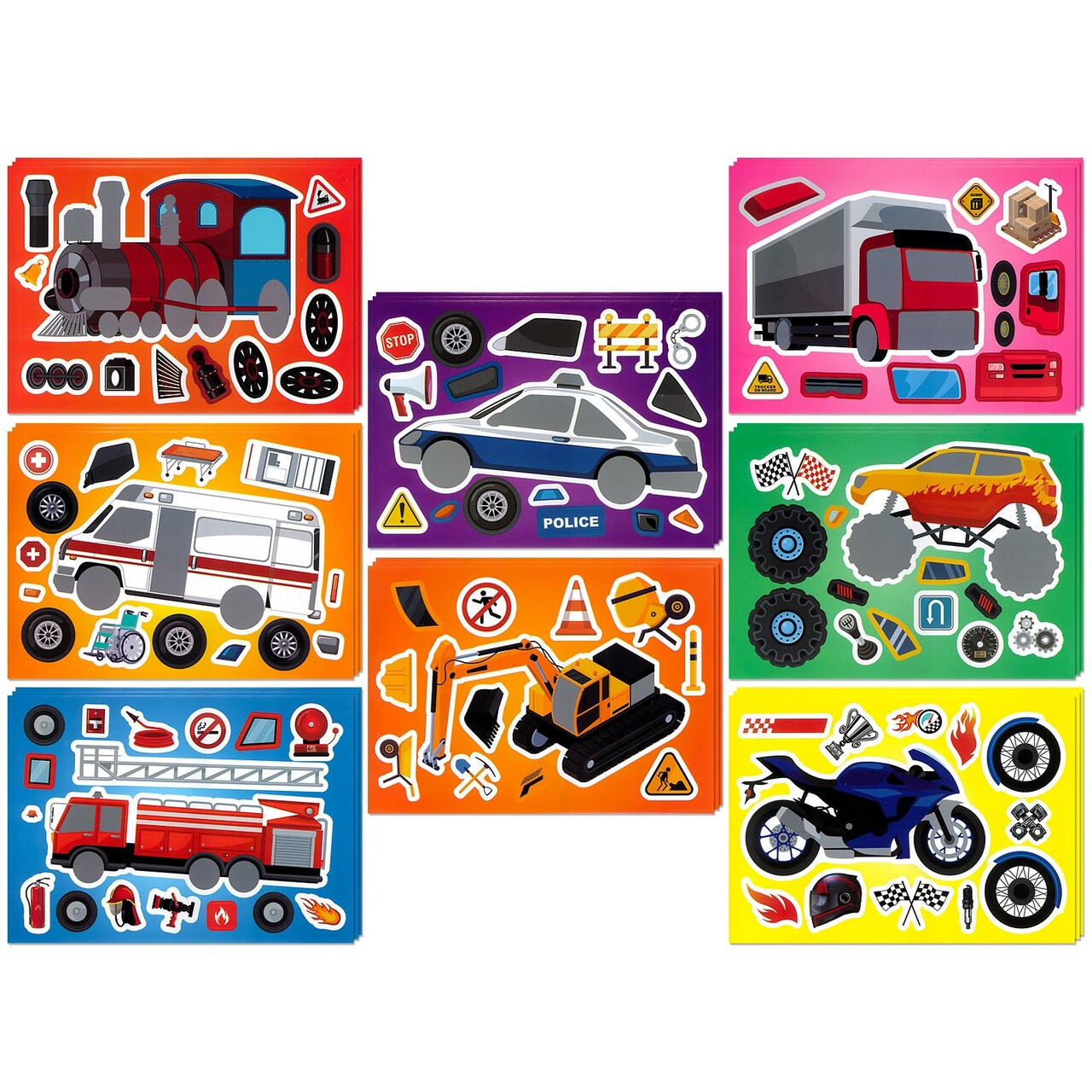 Wrapables Make a Face Stickers, Make Your Own Animal, Food, Dress-Up Stickers, DIY Craft Activities, Party Favors (24 Sheets), Vehicles